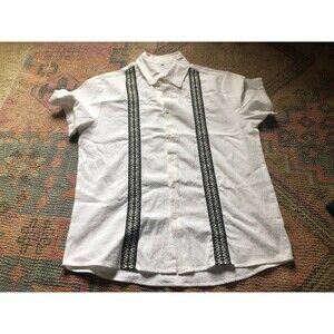 Men's Embroidered Guayabera White Mexican Button Shirt L